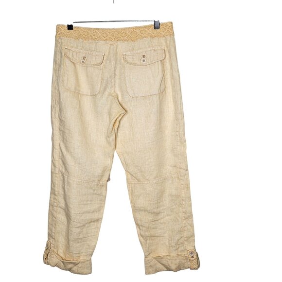 Anthropologie Hei Hei Linen-Blend Wide-Leg Pants Yellow Floral‎ Accents 27 Lace - Picture 2 of 10